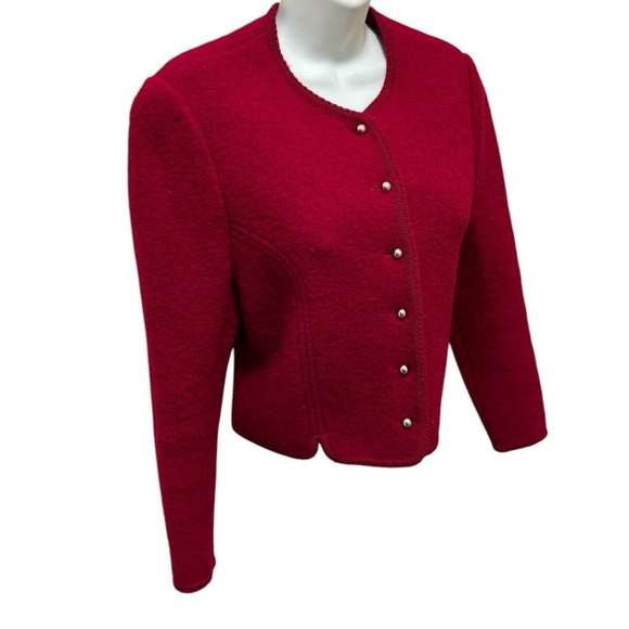 VTG The Eagles’s Eye Boiled Wool Cardigan Sweater Sz 12 Dark Berry Red Cozy Warm - Picture 4 of 8
